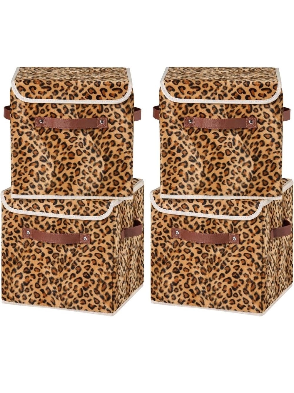 Leopard Print Fabric Storage Bins - Set of 4